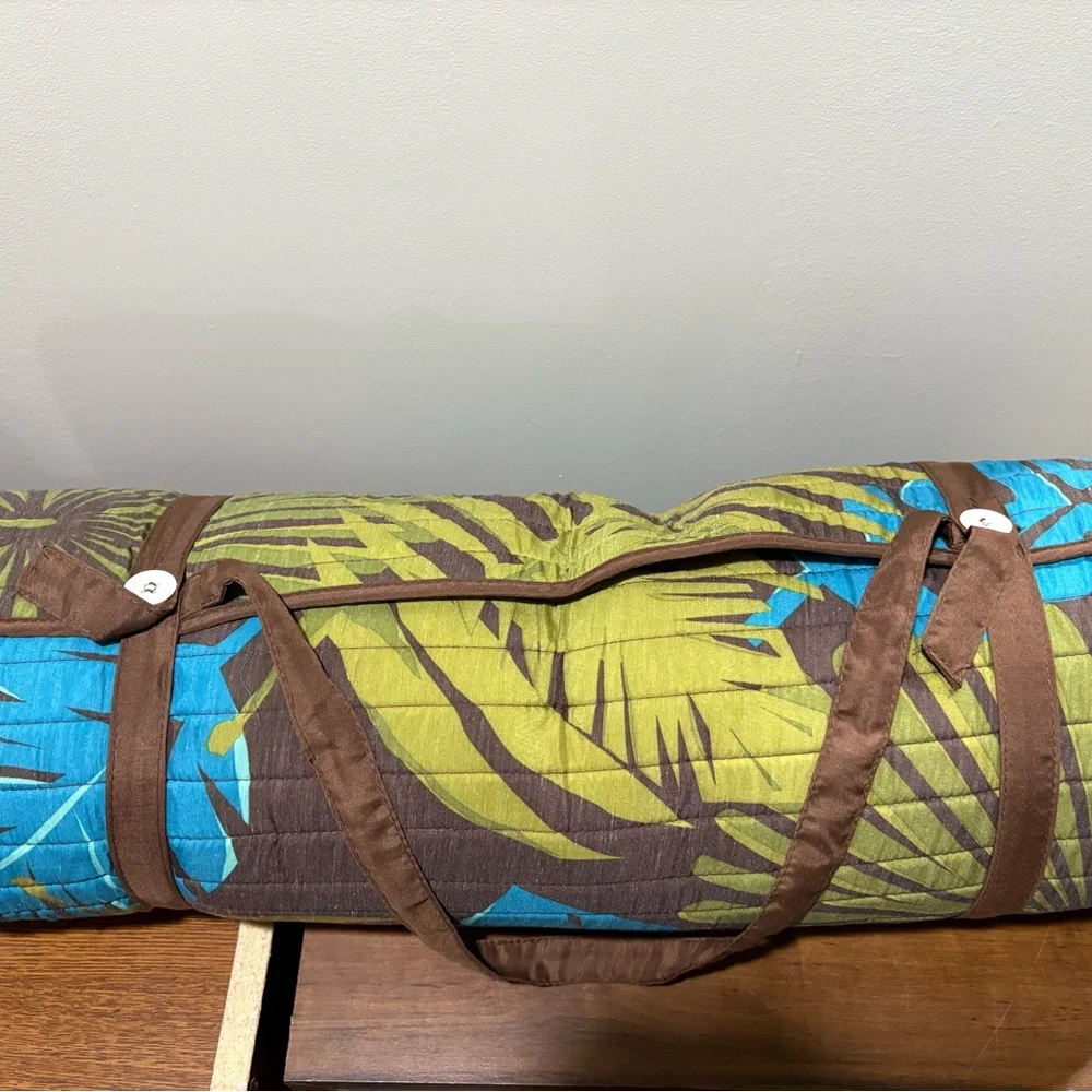 Tropical Leaf Patterned Beach Towel and pillow roll